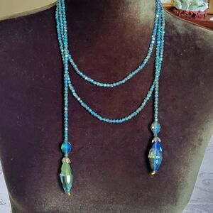 Gourges,vintage, Colectible Heidi Daus Blue/green AB Rope Long 64" Loriet Neckla